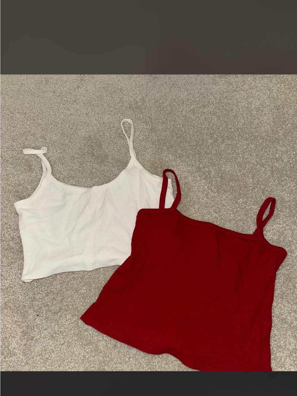Brandy Melville White & Red Ribbed Spaghetti Strap Camisoles